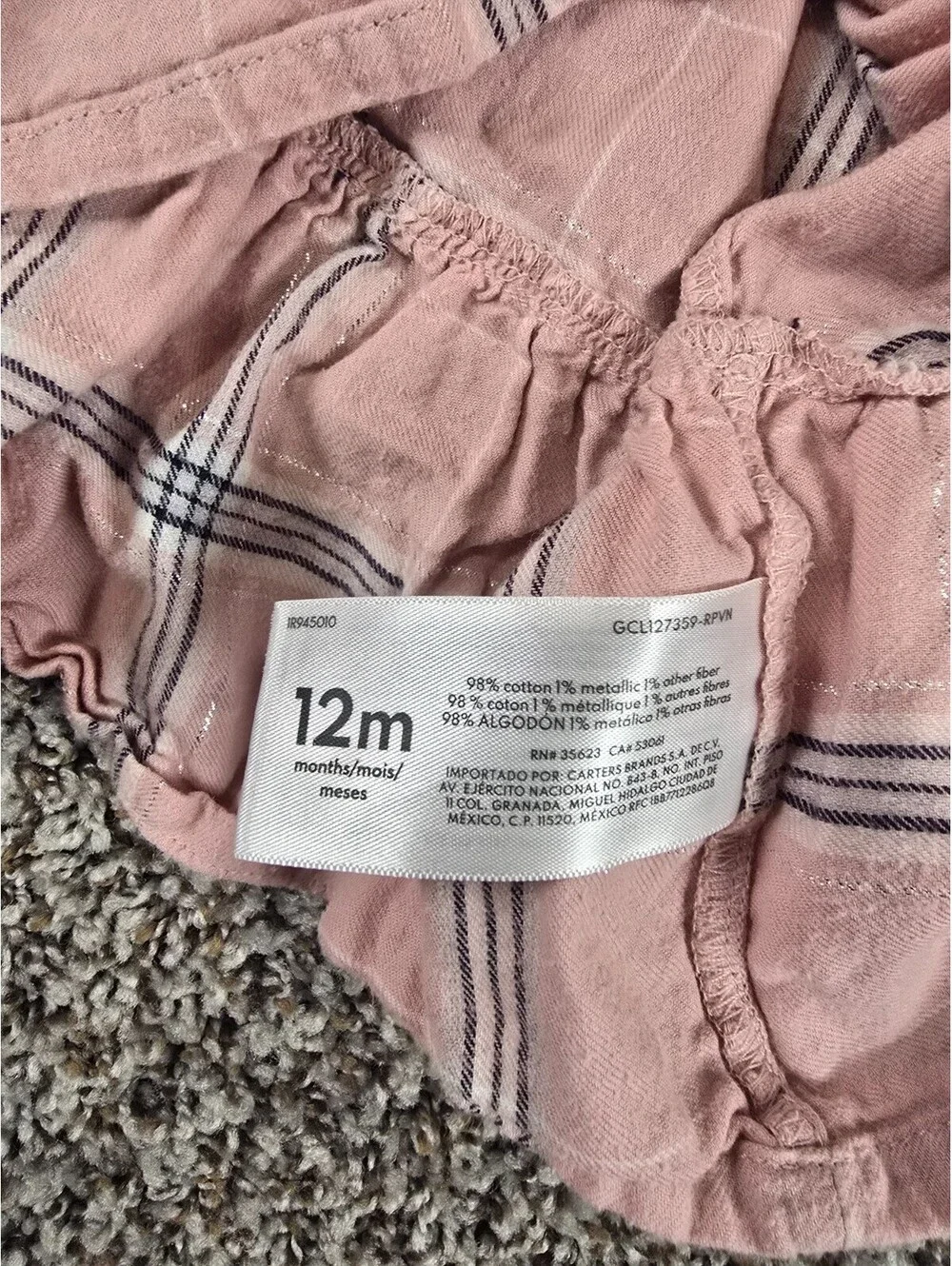 Carters Baby Girls Sz 12M Long Sleeve A Line Dress Pink Plaid